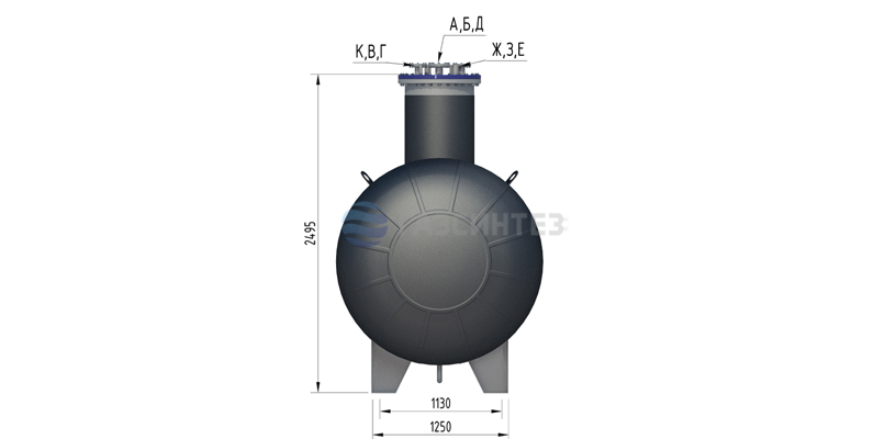 Модель подземного двустенного резервуара для хранения газа СУГ объемом 20 м3
